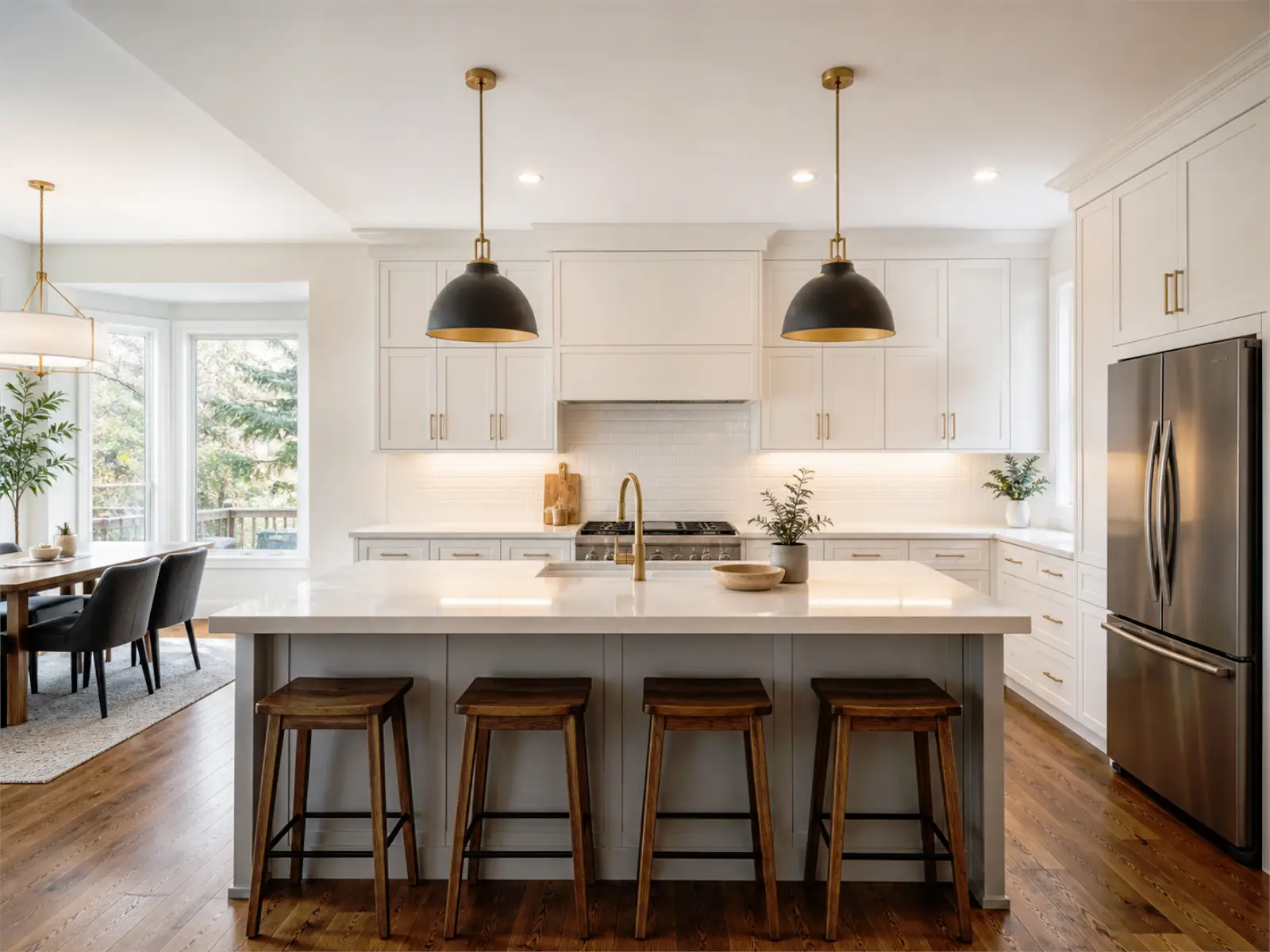 Bright Toronto kitchen refresh with updated cabinetry island lighting and coordinated finishes