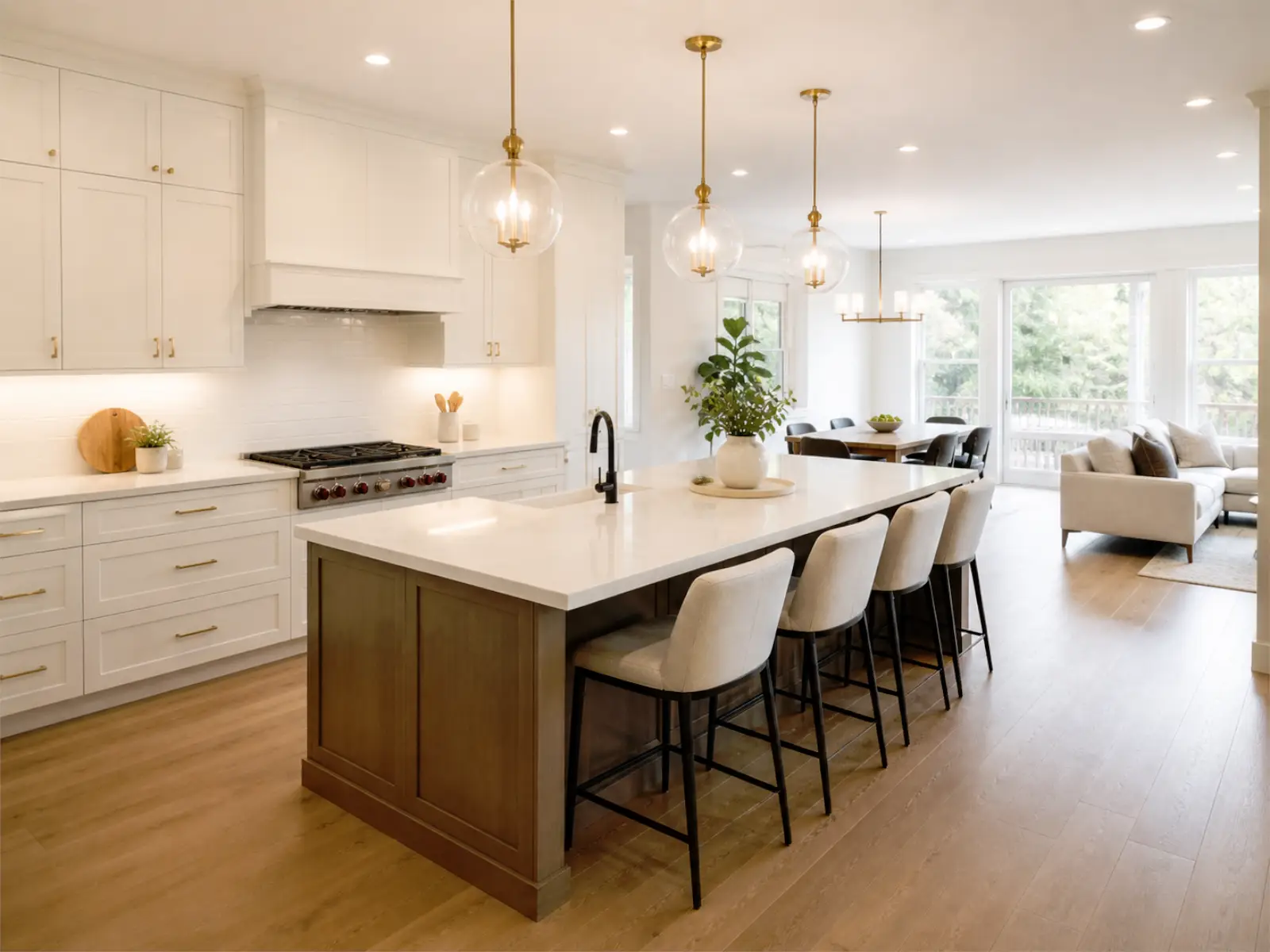 Toronto island kitchen remodel with seating storage lighting and coordinated finishes