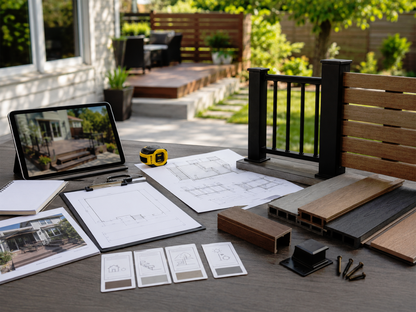 Deck renovation estimate and timeline planning notes for a Toronto and GTA home, including deck photos, approximate deck size and height, surface condition, structure review, stairs, railings, privacy goals, material direction, backyard access, and outdoor use planning