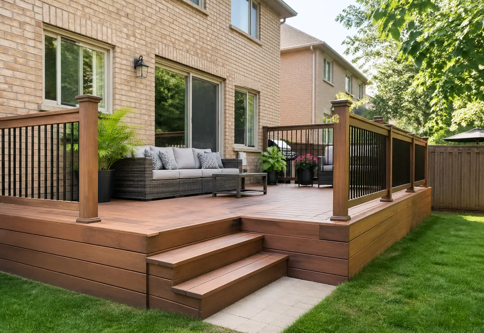 Toronto GTA deck renovation with railing and outdoor living area