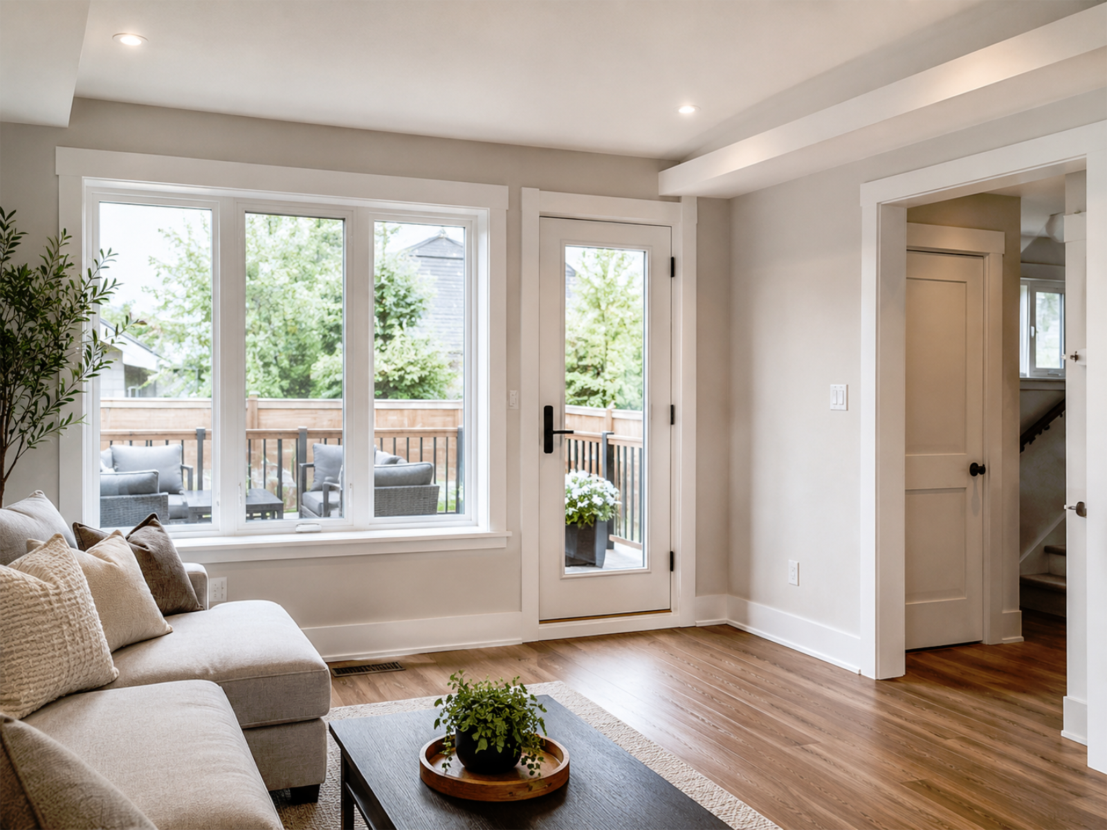 Windows and doors renovation example with trim, casing, thresholds, daylight, and finish details