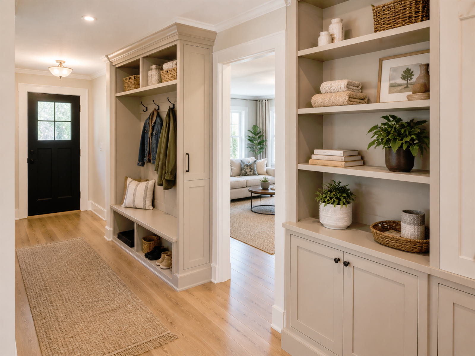 Full home renovation storage and cabinetry details with built-ins, practical organization, clean finishes, and coordinated interior updates