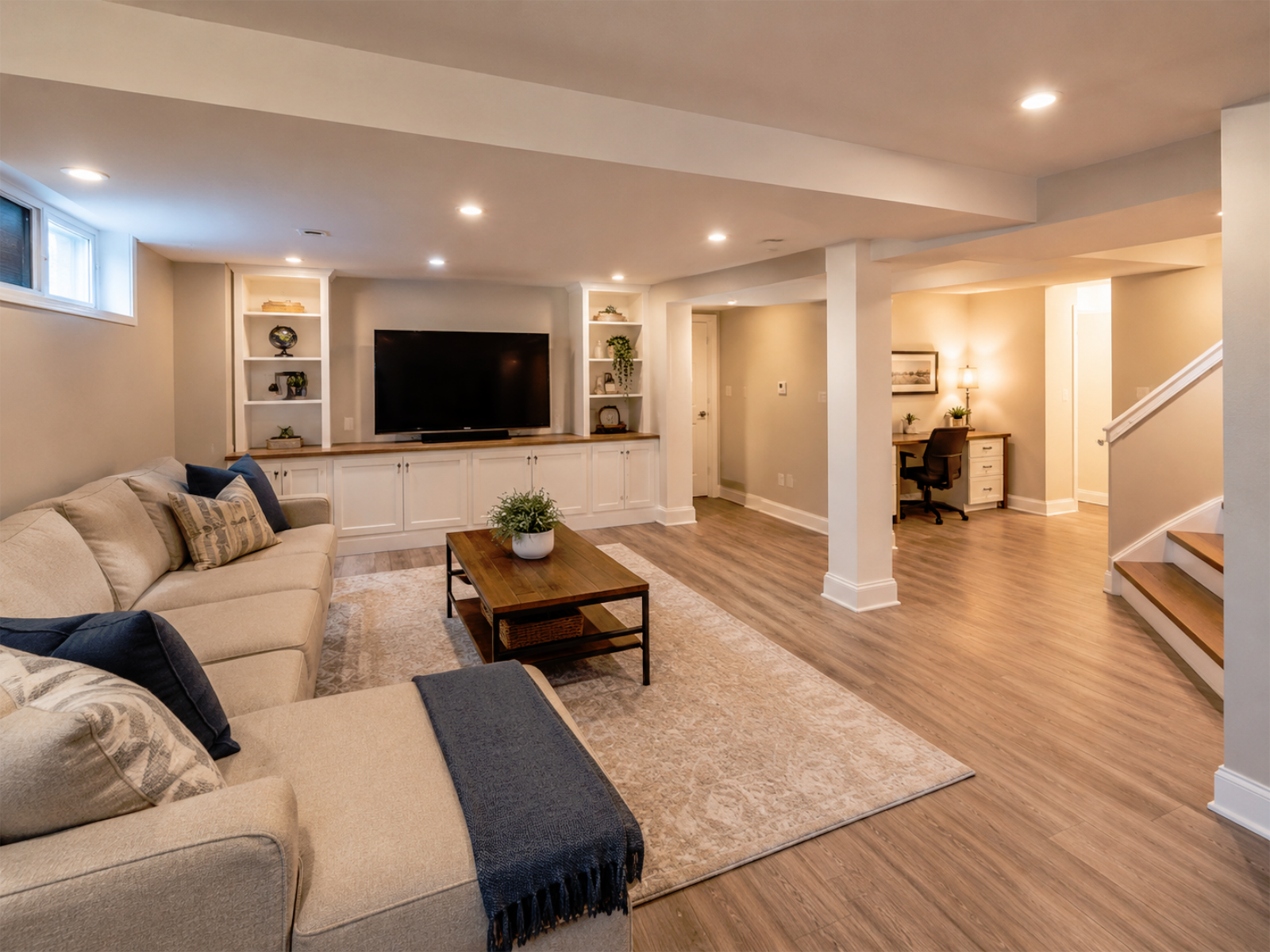 Finished basement renovation example for everyday living