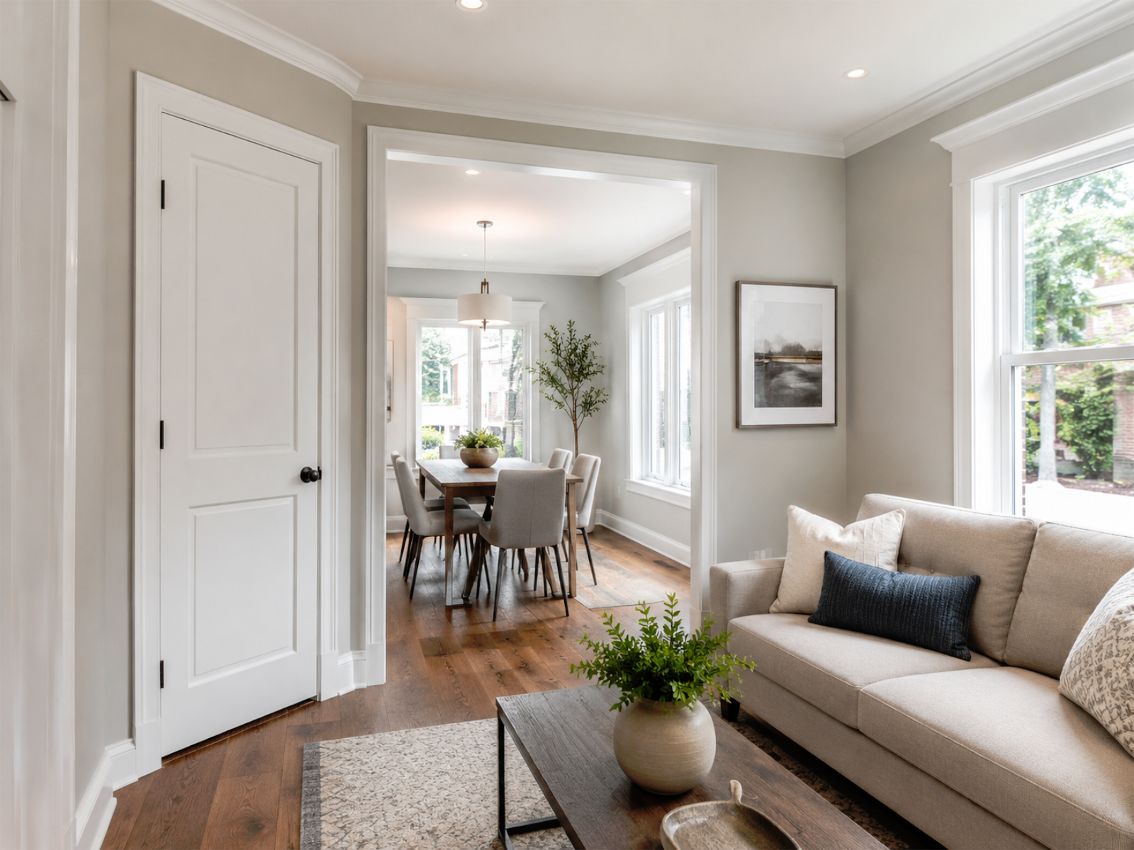 Painting and finishes example showing clean walls, trim, doors, baseboards, and finish coordination