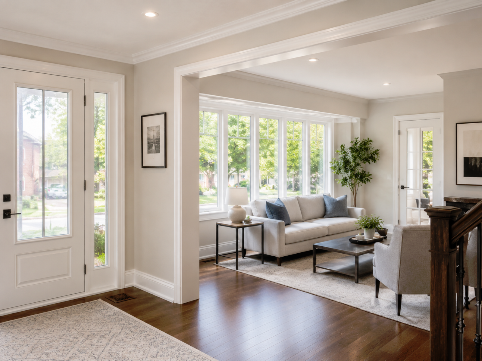 Coordinated windows and doors finish details for a Toronto and GTA home with upgraded windows, entry door, trim, casing, natural light, sealing, hardware, and finished interior transitions