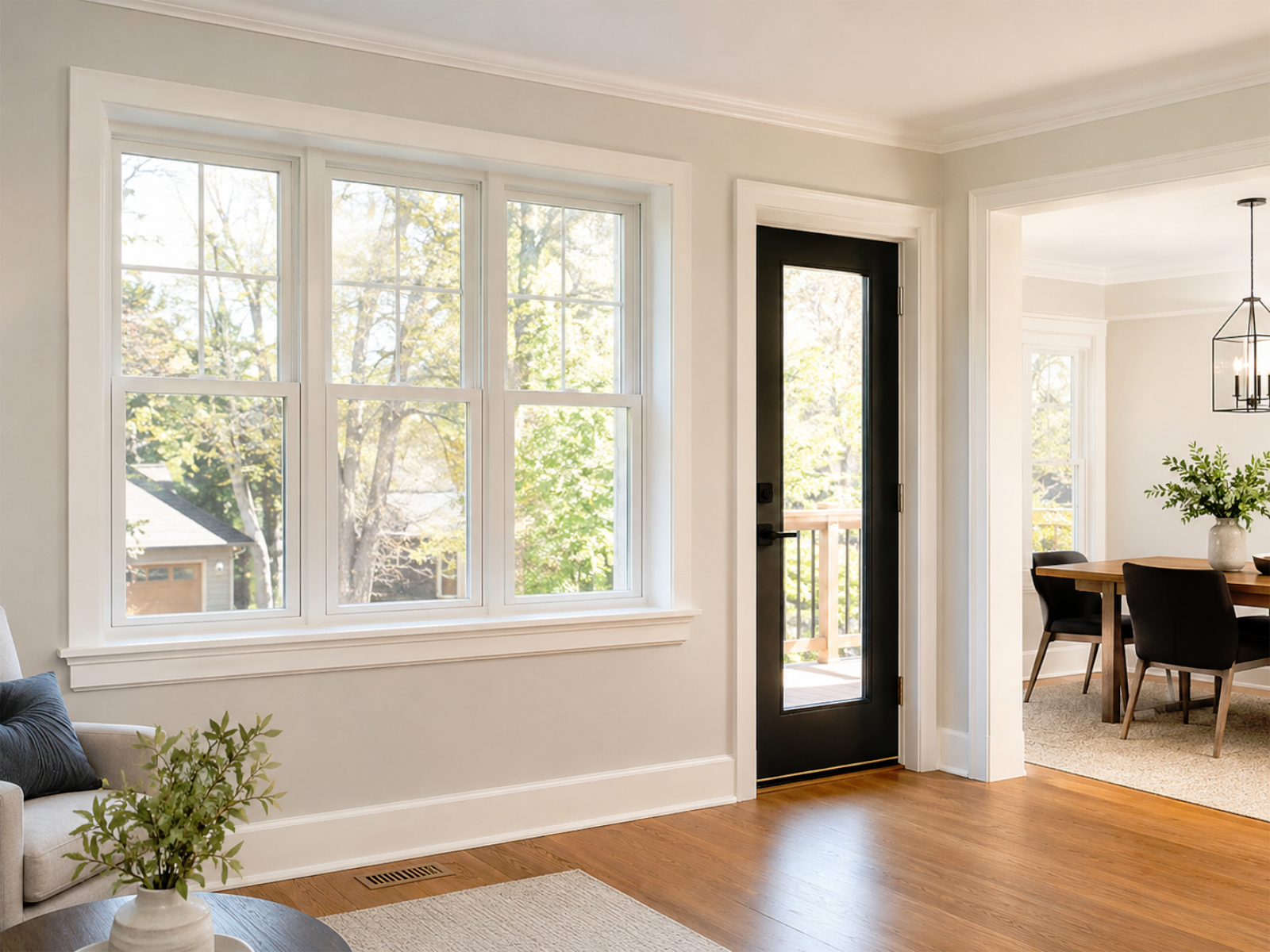 Window and door trim casing finish coordination project with clean casing lines, sill details, thresholds, exterior transitions, and finished Toronto GTA home interior