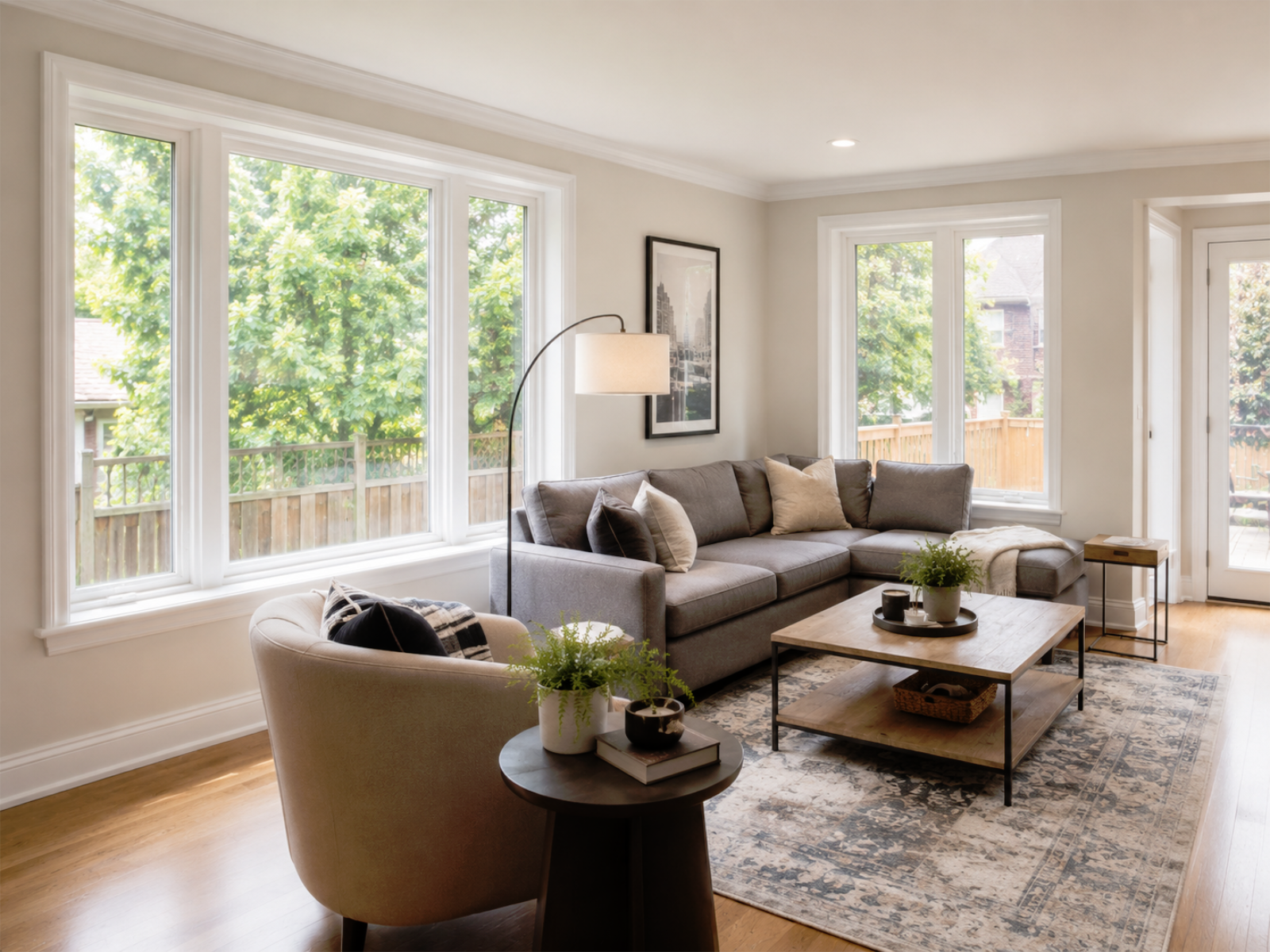 Whole-home window replacement project in a Toronto and GTA residential home with brighter rooms, improved natural light, clean white trim, and finished window openings