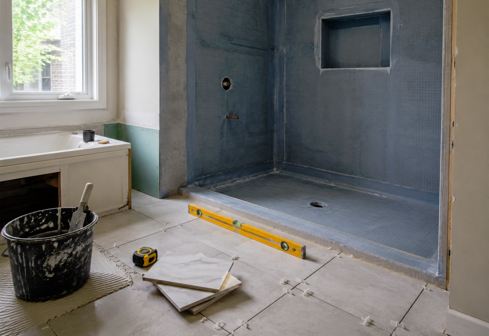 Bathroom waterproofing and wall floor preparation during a Toronto renovation